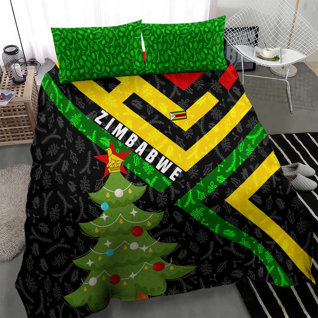 Zimbabwe Christmas Bedding Set with Flag Colors Xmas Tree and Holiday - Wonder Print Shop