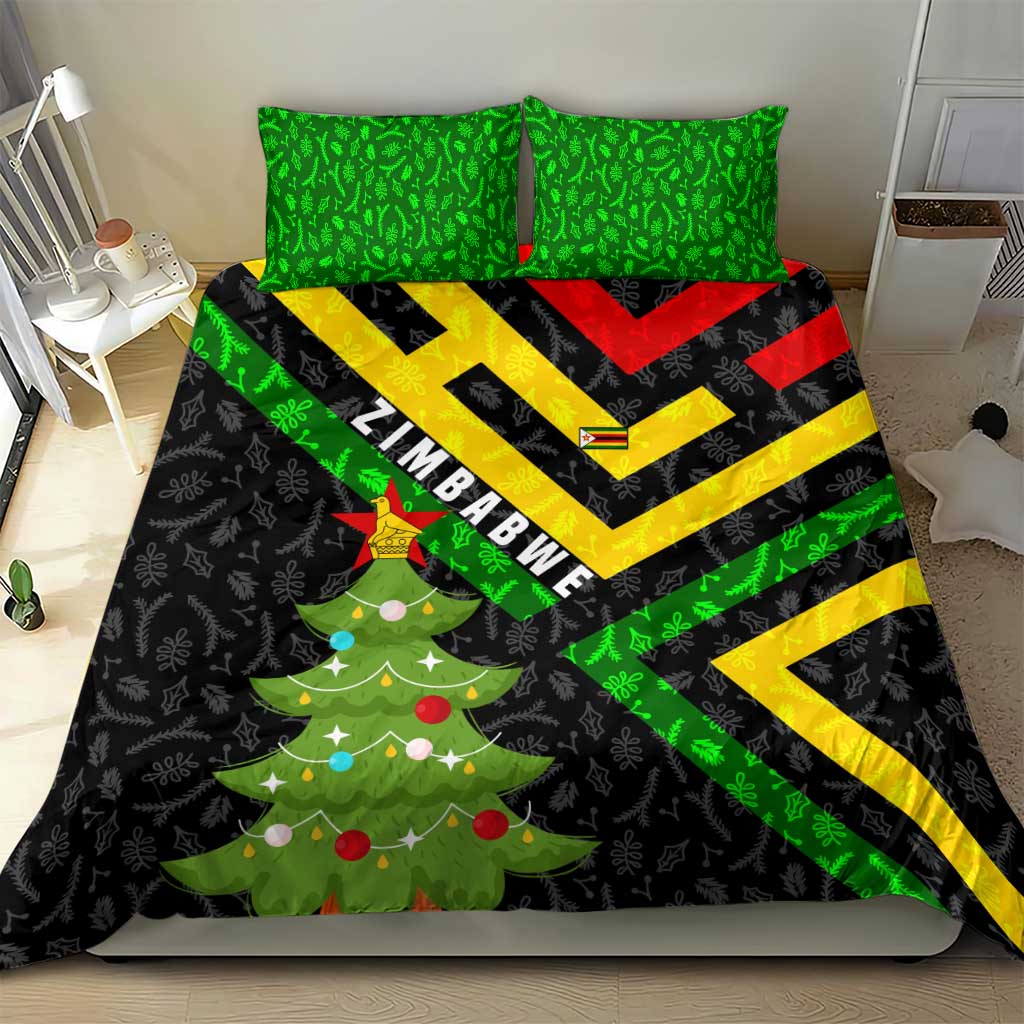 Zimbabwe Christmas Bedding Set with Flag Colors Xmas Tree and Holiday - Wonder Print Shop