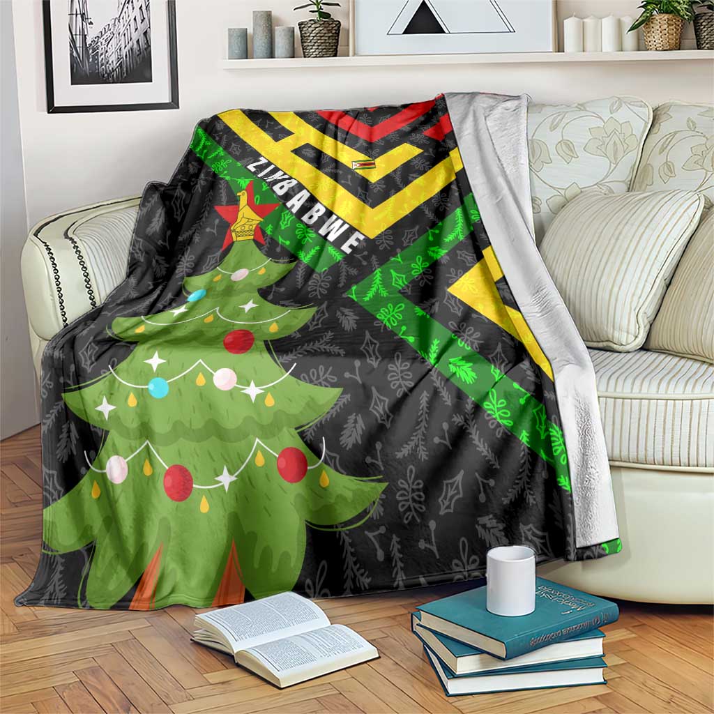 Zimbabwe Christmas Blanket with Flag Colors Xmas Tree and Holiday - Wonder Print Shop