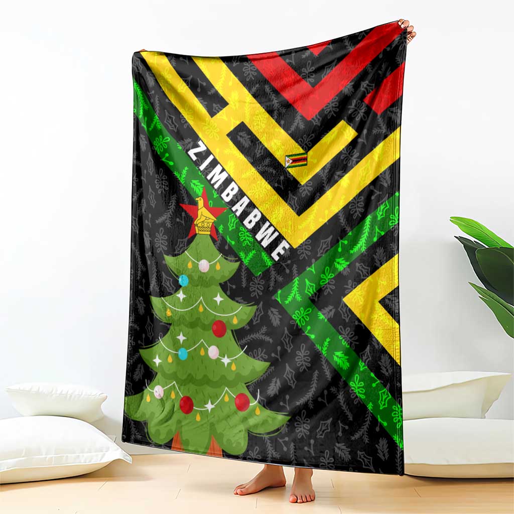 Zimbabwe Christmas Blanket with Flag Colors Xmas Tree and Holiday - Wonder Print Shop