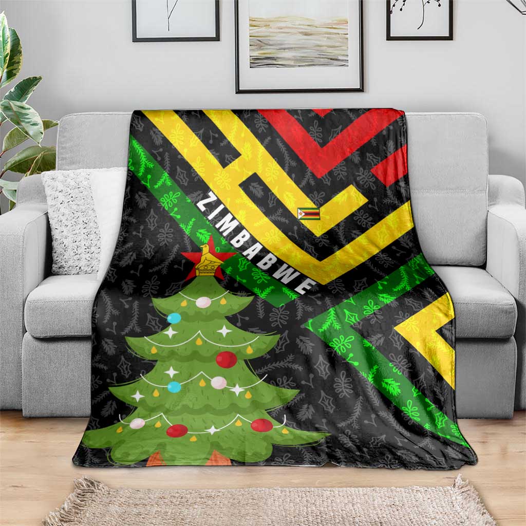 Zimbabwe Christmas Blanket with Flag Colors Xmas Tree and Holiday - Wonder Print Shop