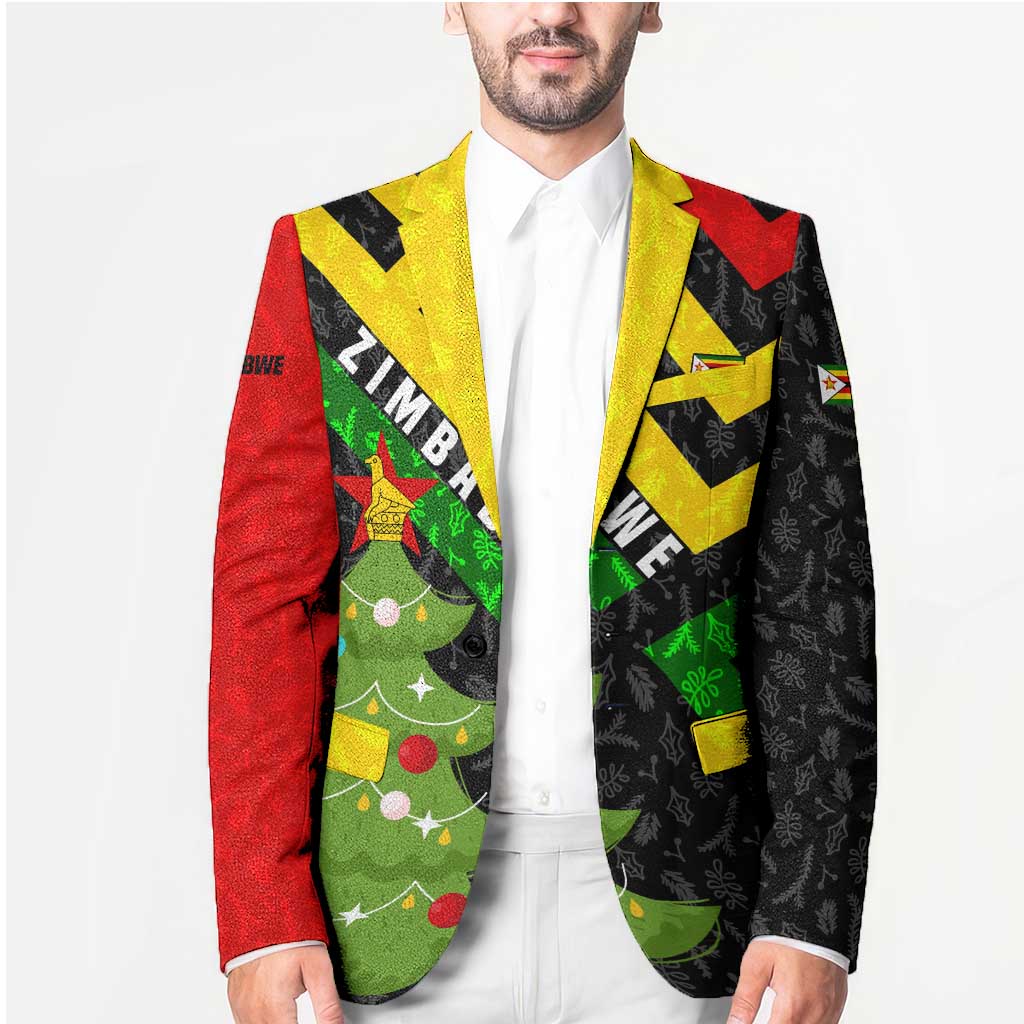 Zimbabwe Christmas Blazer with Flag Colors Xmas Tree and Holiday - Wonder Print Shop