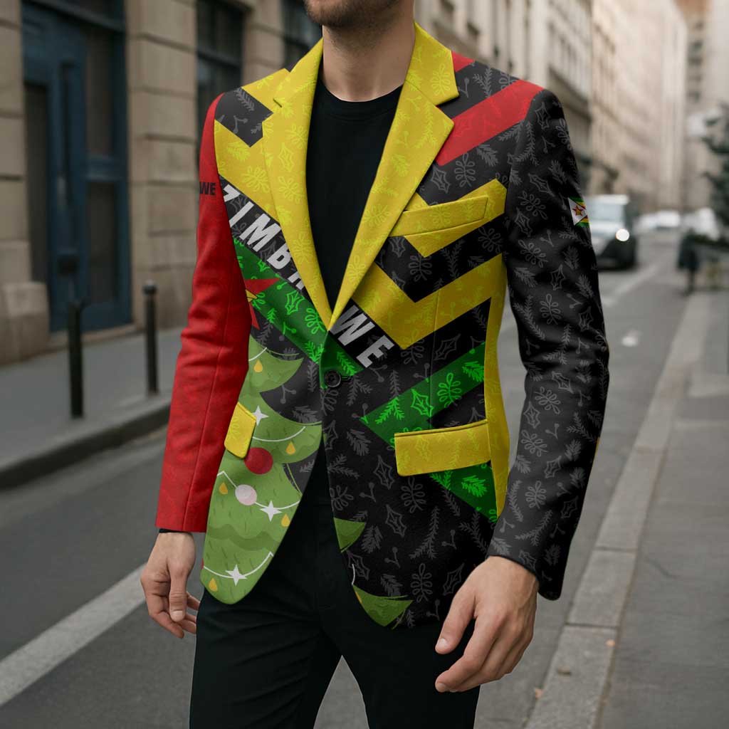 Zimbabwe Christmas Blazer with Flag Colors Xmas Tree and Holiday - Wonder Print Shop
