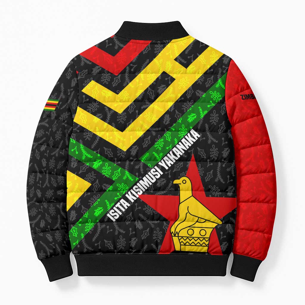 Zimbabwe Christmas Bomber Puffer Jacket with Flag Colors Xmas Tree and Holiday - Wonder Print Shop