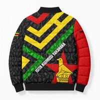 Zimbabwe Christmas Bomber Puffer Jacket with Flag Colors Xmas Tree and Holiday - Wonder Print Shop