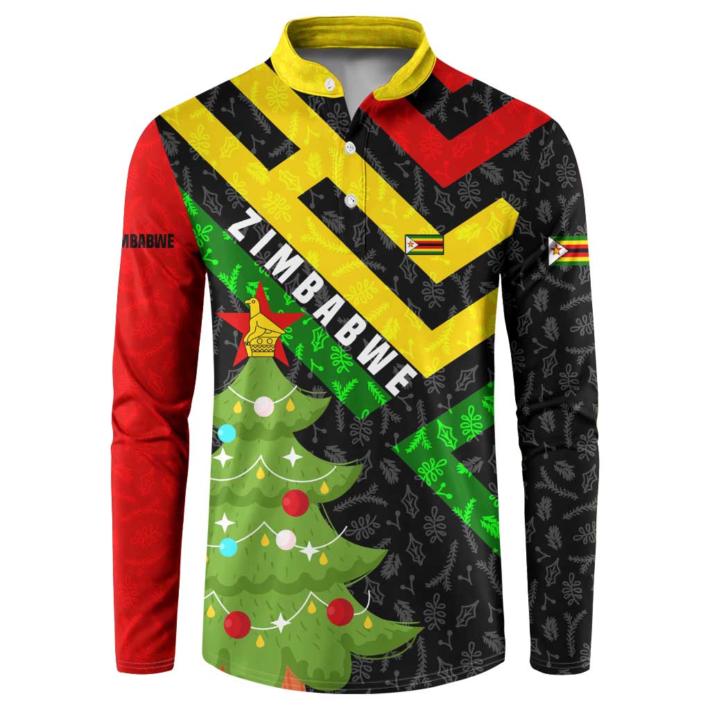 Zimbabwe Christmas Button Sweatshirt with Flag Colors Xmas Tree and Holiday - Wonder Print Shop