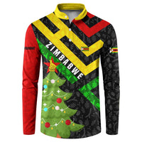 Zimbabwe Christmas Button Sweatshirt with Flag Colors Xmas Tree and Holiday - Wonder Print Shop