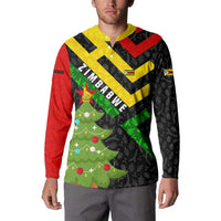 Zimbabwe Christmas Button Sweatshirt with Flag Colors Xmas Tree and Holiday - Wonder Print Shop