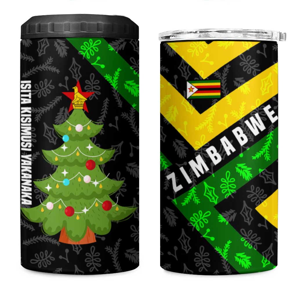 Zimbabwe Christmas 4 in 1 Can Cooler Tumbler with Flag Colors Xmas Tree and Holiday - Wonder Print Shop