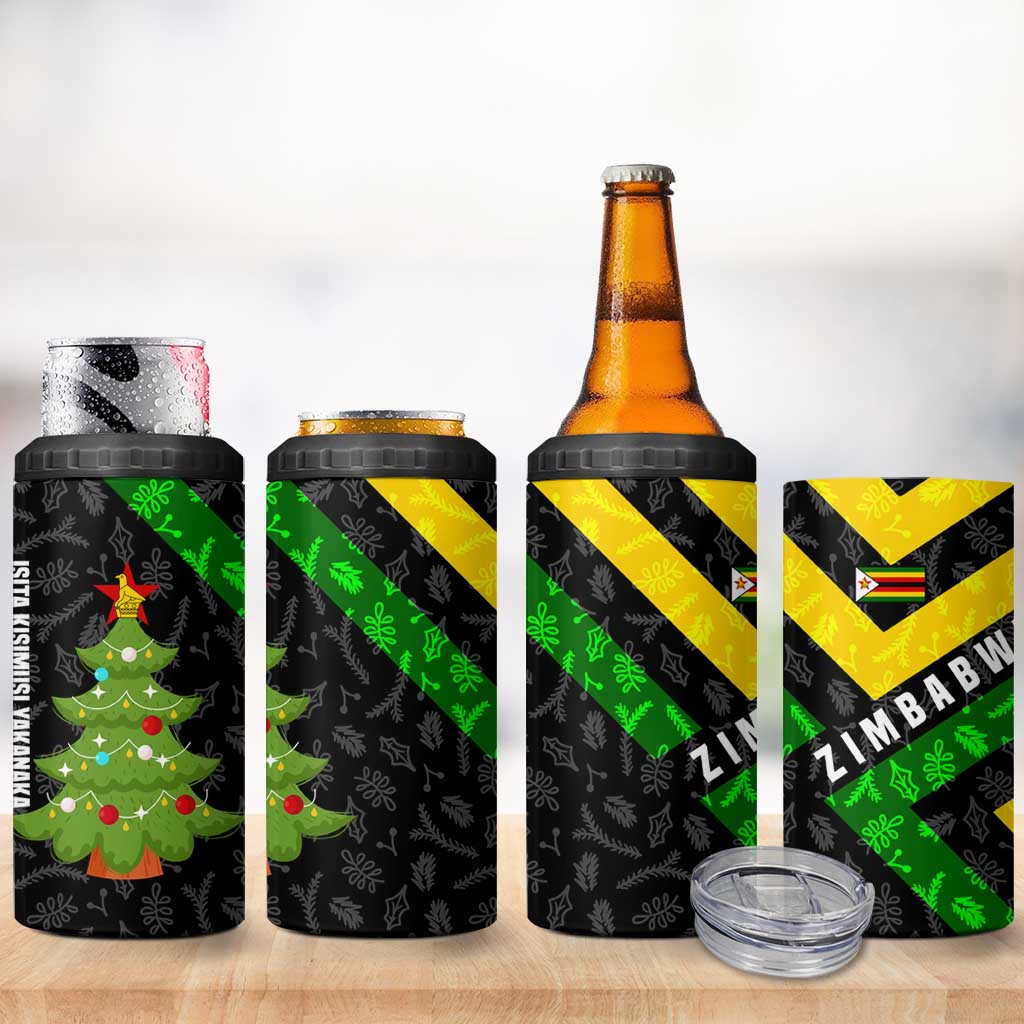 Zimbabwe Christmas 4 in 1 Can Cooler Tumbler with Flag Colors Xmas Tree and Holiday - Wonder Print Shop