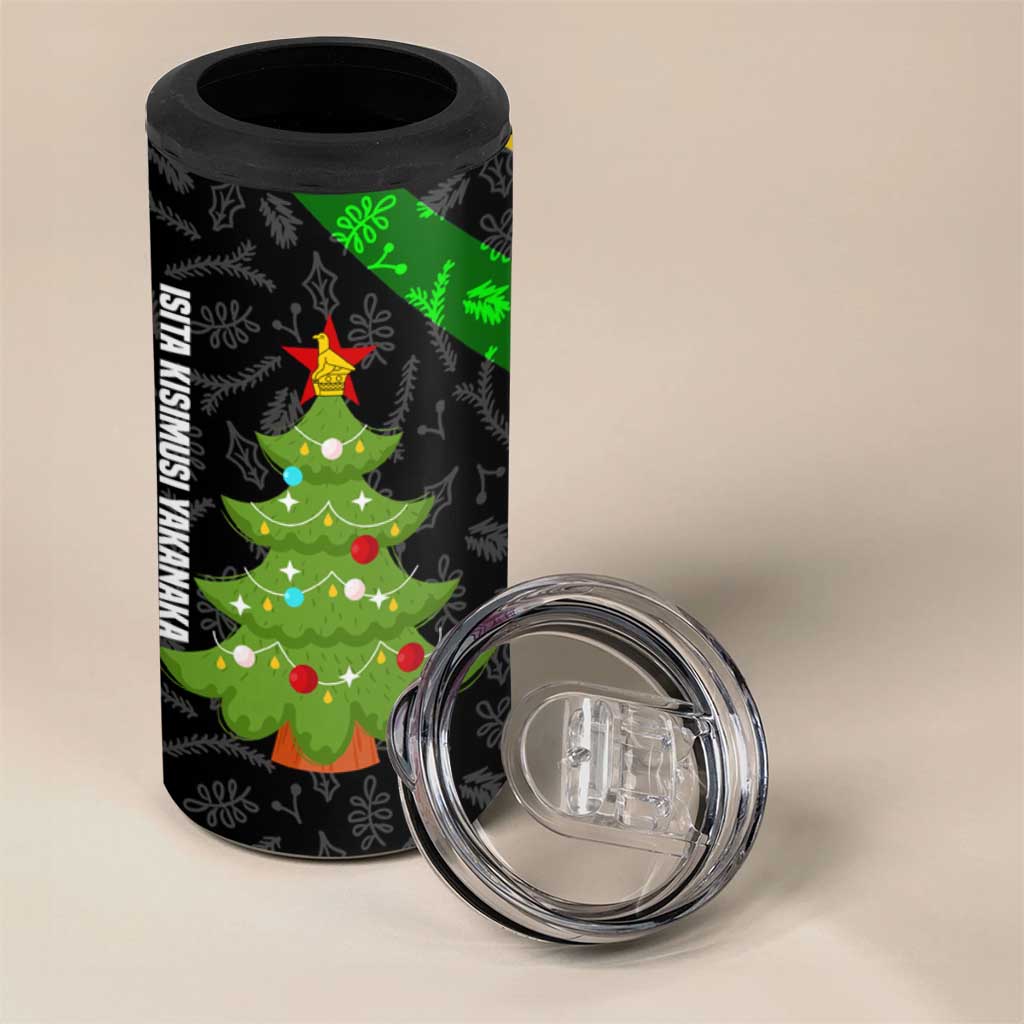 Zimbabwe Christmas 4 in 1 Can Cooler Tumbler with Flag Colors Xmas Tree and Holiday - Wonder Print Shop
