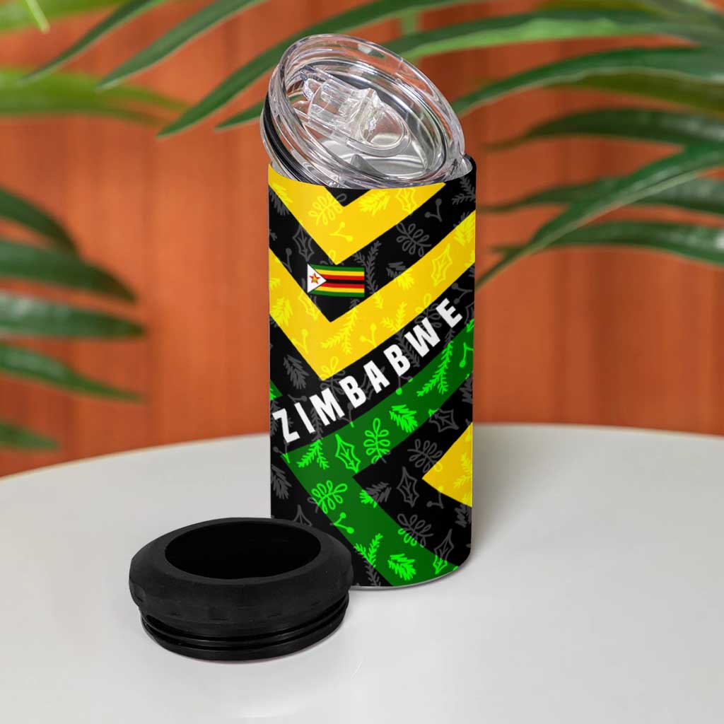 Zimbabwe Christmas 4 in 1 Can Cooler Tumbler with Flag Colors Xmas Tree and Holiday - Wonder Print Shop
