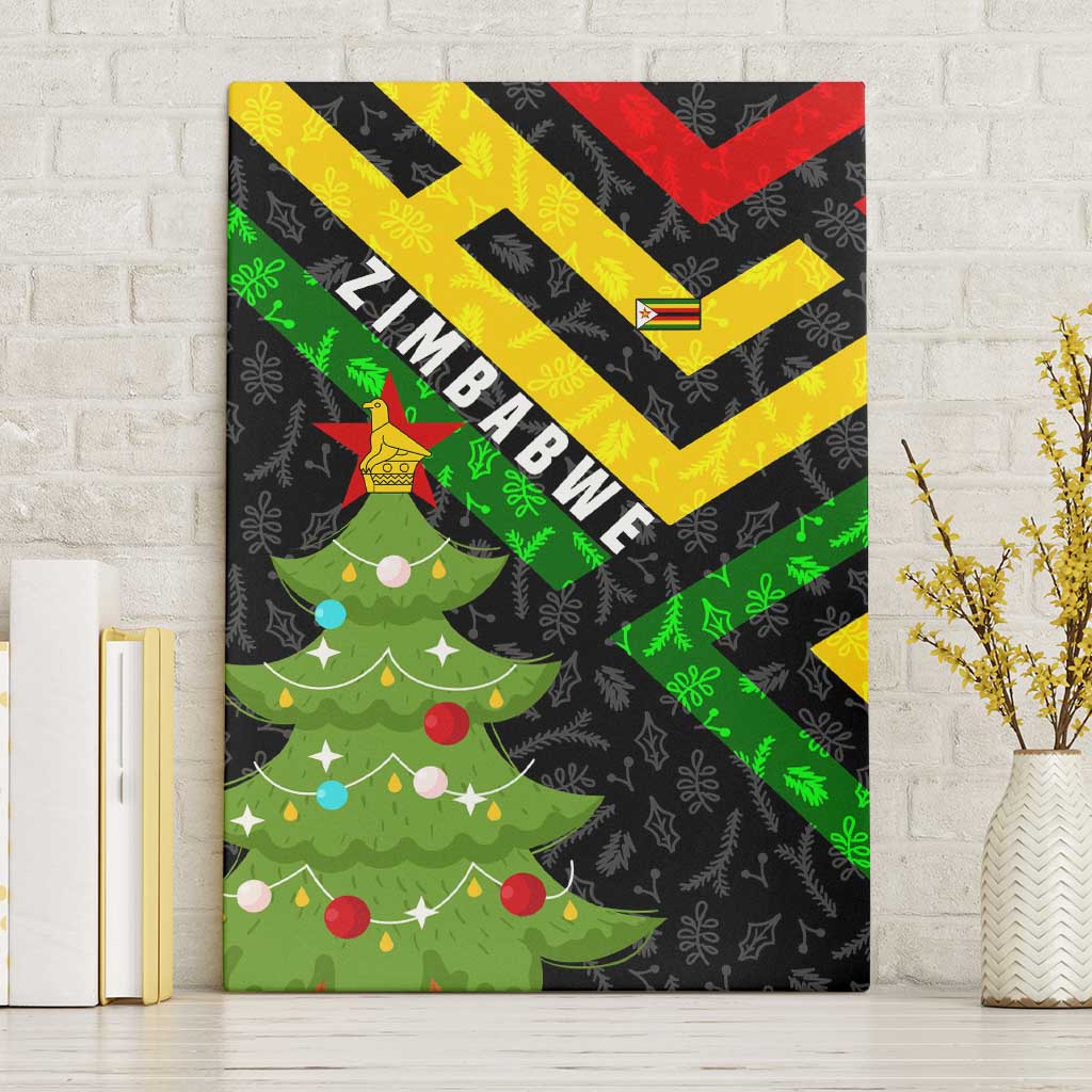 Zimbabwe Christmas Canvas Wall Art with Flag Colors Xmas Tree and Holiday - Wonder Print Shop