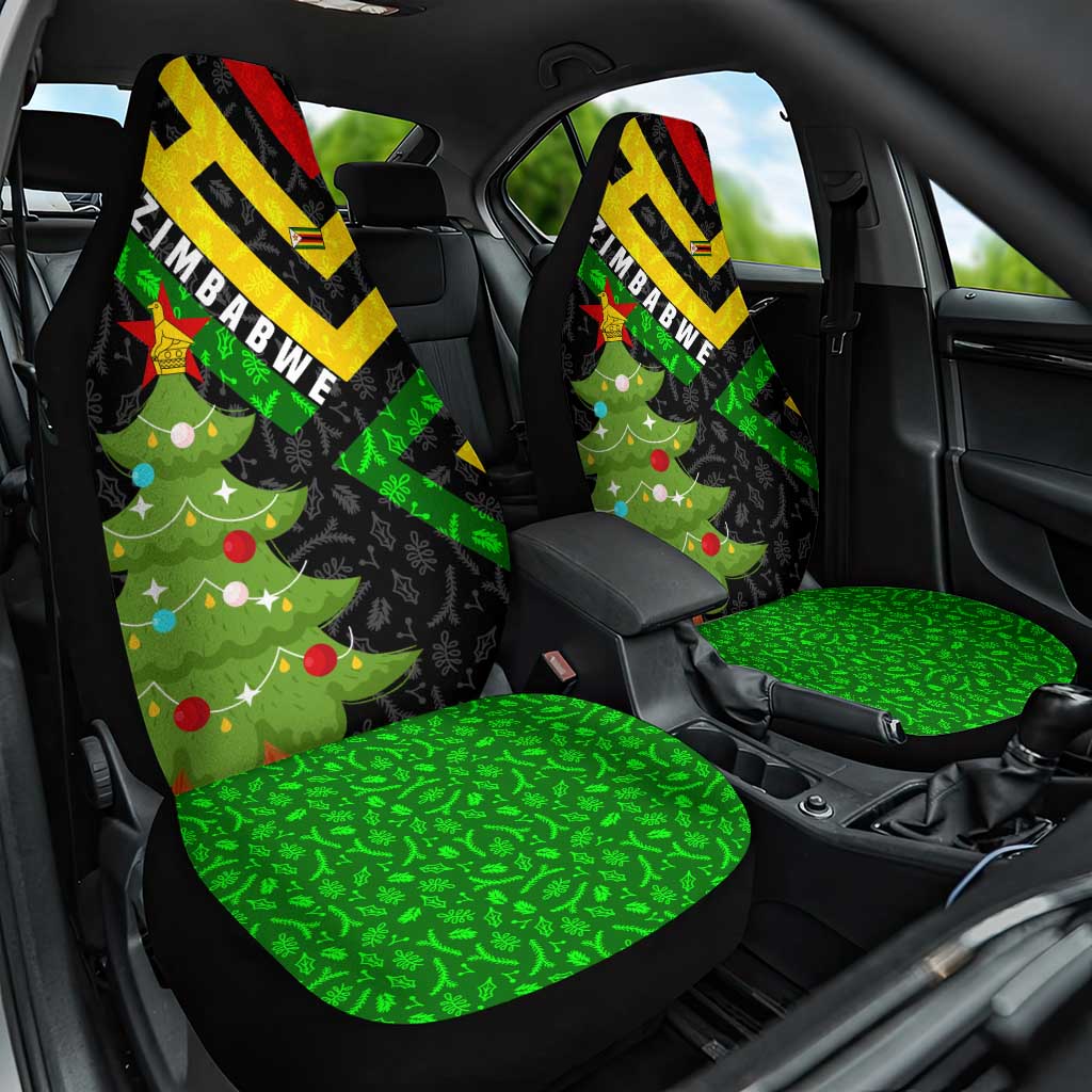 Zimbabwe Christmas Car Seat Cover with Flag Colors Xmas Tree and Holiday - Wonder Print Shop