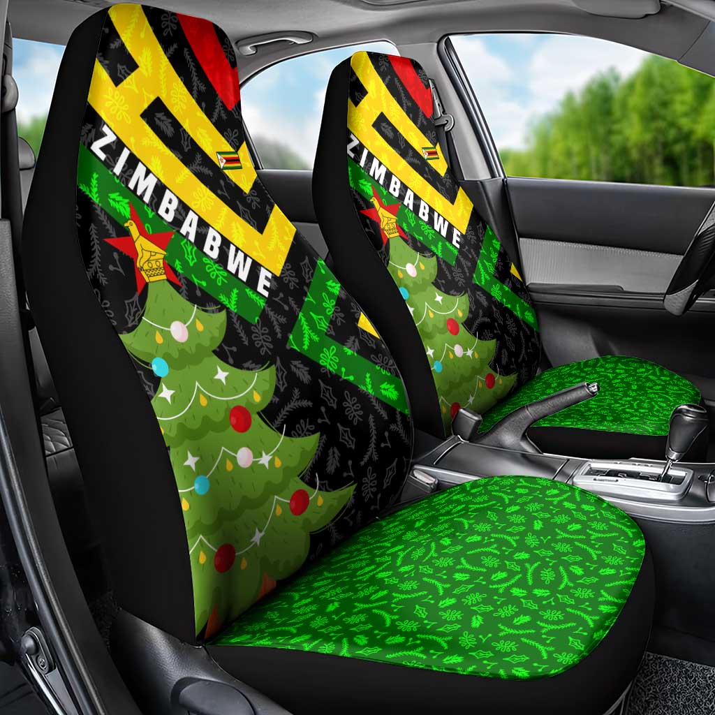 Zimbabwe Christmas Car Seat Cover with Flag Colors Xmas Tree and Holiday - Wonder Print Shop