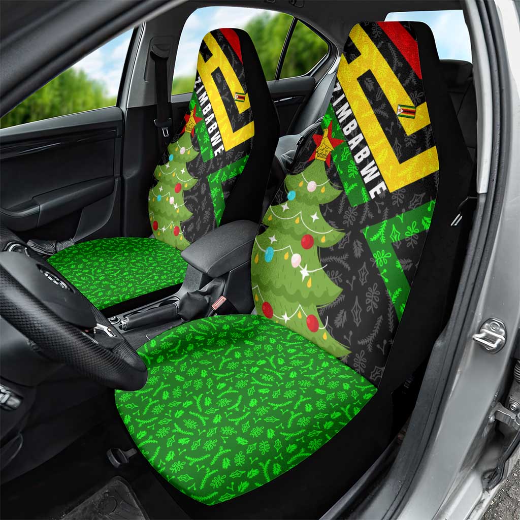 Zimbabwe Christmas Car Seat Cover with Flag Colors Xmas Tree and Holiday - Wonder Print Shop