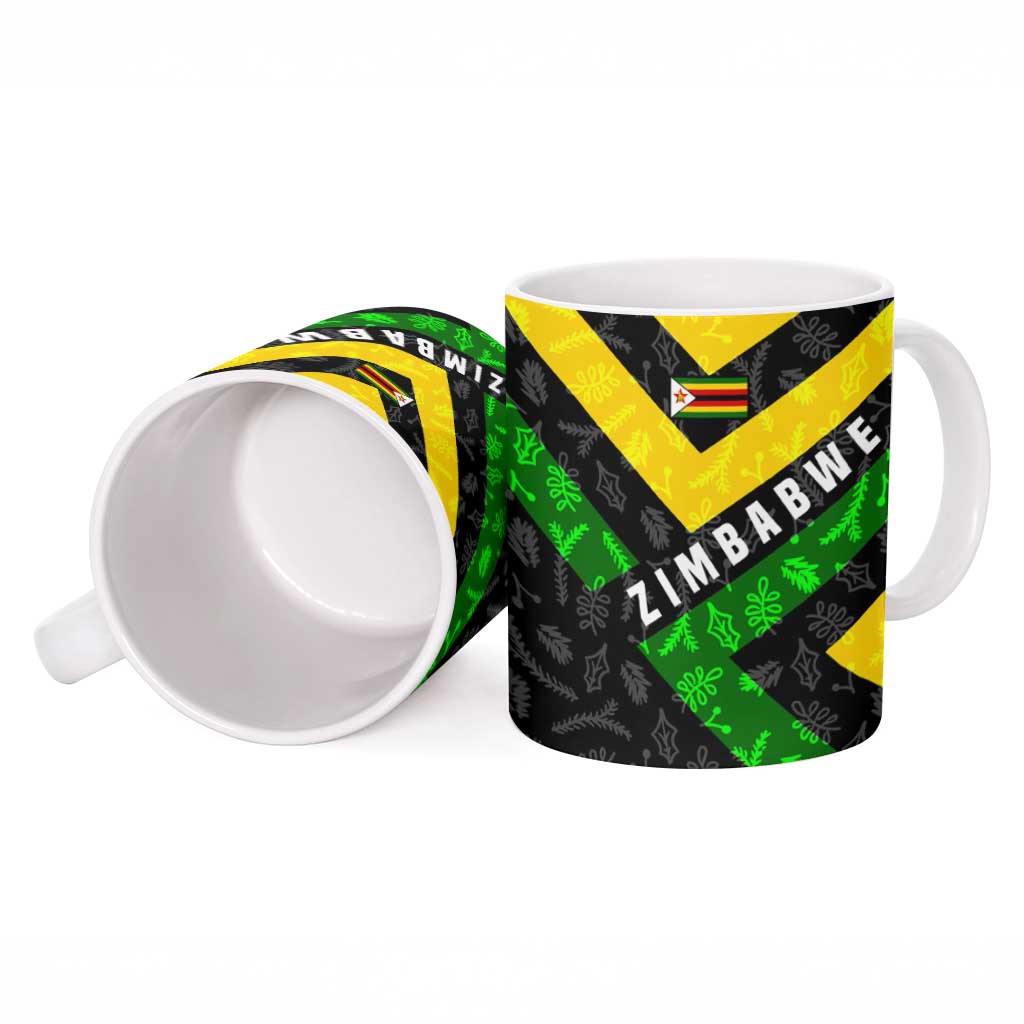 Zimbabwe Christmas Ceramic Mug with Flag Colors Xmas Tree and Holiday - Wonder Print Shop
