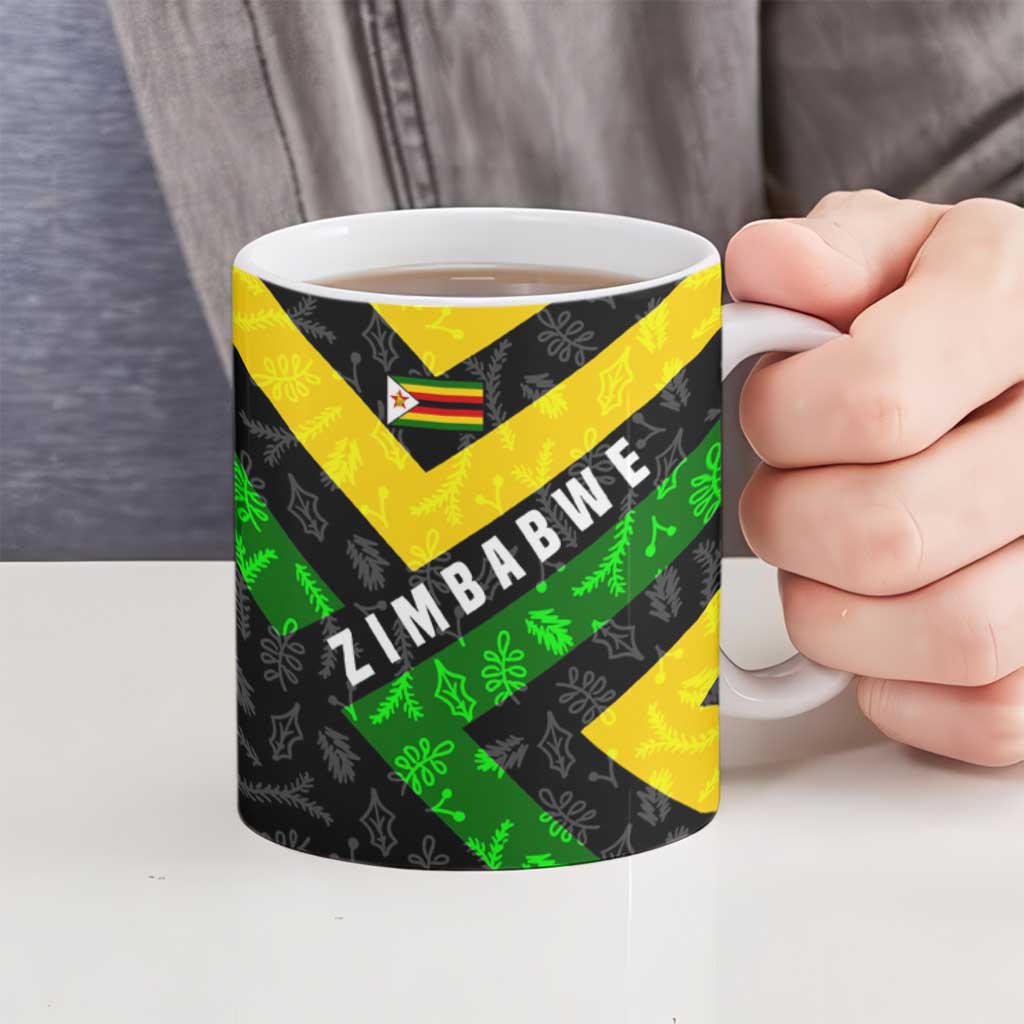 Zimbabwe Christmas Ceramic Mug with Flag Colors Xmas Tree and Holiday - Wonder Print Shop