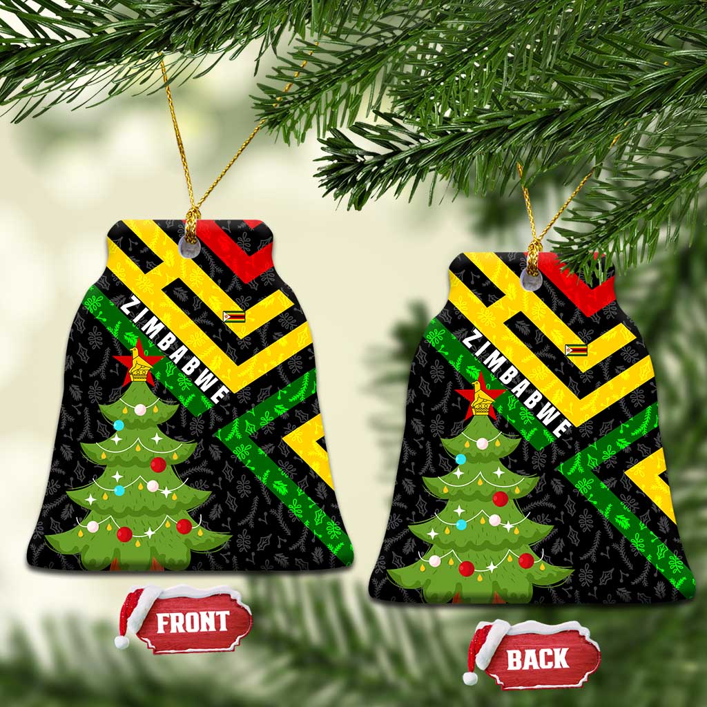 Zimbabwe Christmas Ceramic Ornament with Flag Colors Xmas Tree and Holiday - Wonder Print Shop