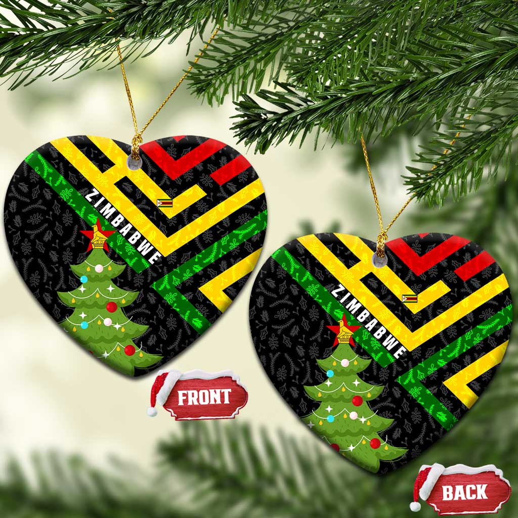 Zimbabwe Christmas Ceramic Ornament with Flag Colors Xmas Tree and Holiday - Wonder Print Shop