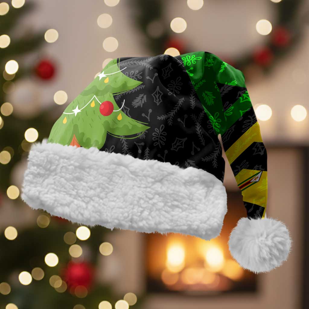 Zimbabwe Christmas Santa Hat with Flag Colors Xmas Tree and Holiday - Wonder Print Shop