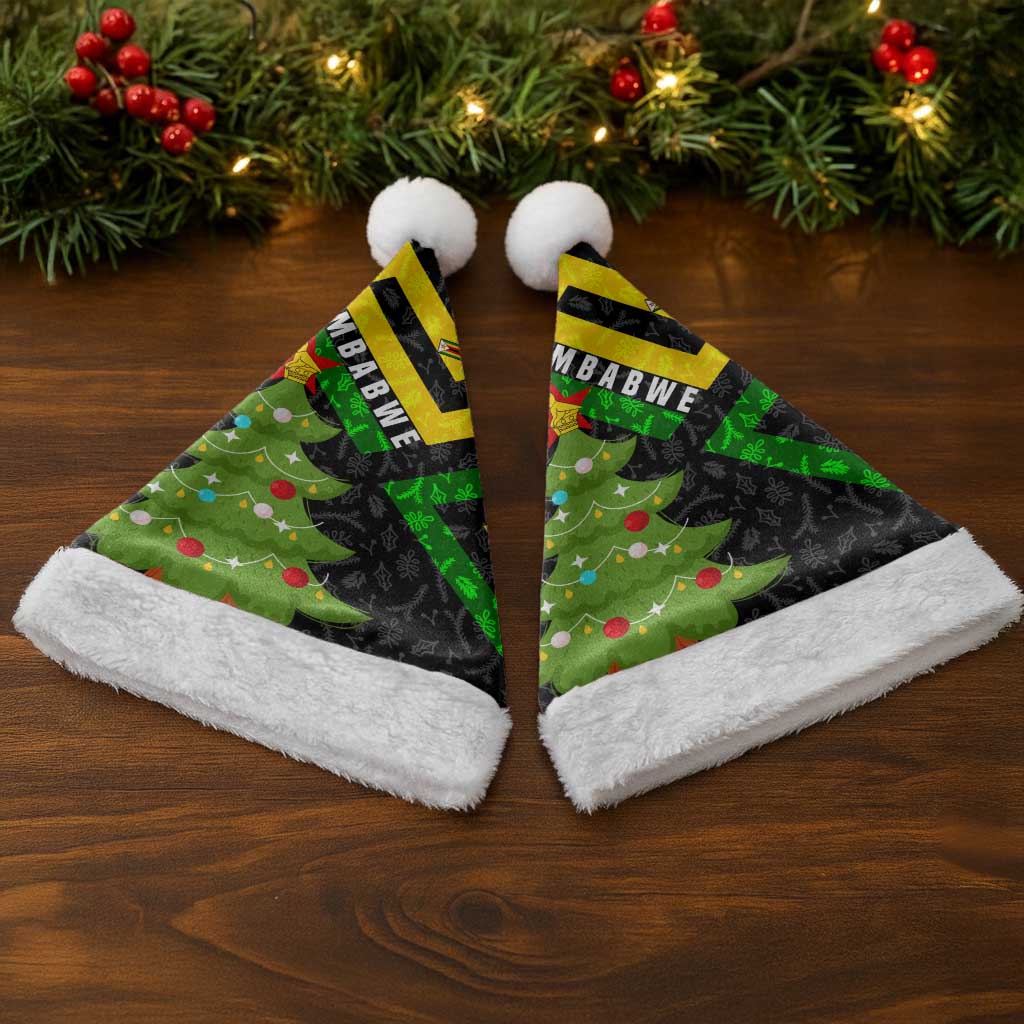 Zimbabwe Christmas Santa Hat with Flag Colors Xmas Tree and Holiday - Wonder Print Shop