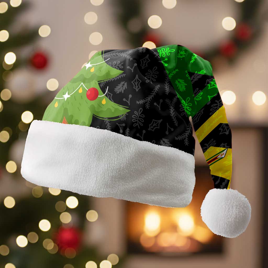 Zimbabwe Christmas Santa Hat with Flag Colors Xmas Tree and Holiday - Wonder Print Shop