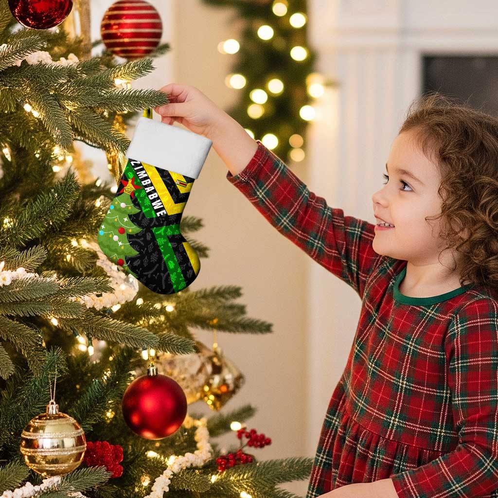 Zimbabwe Christmas Stocking with Flag Colors Xmas Tree and Holiday - Wonder Print Shop