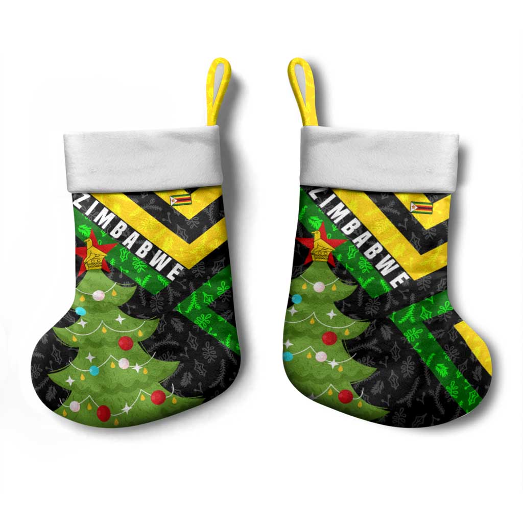 Zimbabwe Christmas Stocking with Flag Colors Xmas Tree and Holiday - Wonder Print Shop
