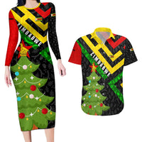 Zimbabwe Christmas Couples Matching Long Sleeve Bodycon Dress and Hawaiian Shirt with Flag Colors Xmas Tree and Holiday - Wonder Print Shop