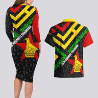 Zimbabwe Christmas Couples Matching Long Sleeve Bodycon Dress and Hawaiian Shirt with Flag Colors Xmas Tree and Holiday - Wonder Print Shop