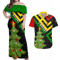 Zimbabwe Christmas Couples Matching Off Shoulder Maxi Dress and Hawaiian Shirt with Flag Colors Xmas Tree and Holiday - Wonder Print Shop