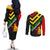 Zimbabwe Christmas Couples Matching Off The Shoulder Long Sleeve Dress and Long Sleeve Button Shirt with Flag Colors Xmas Tree and Holiday - Wonder Print Shop