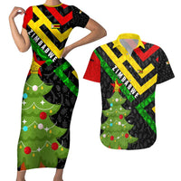 Zimbabwe Christmas Couples Matching Short Sleeve Bodycon Dress and Hawaiian Shirt with Flag Colors Xmas Tree and Holiday - Wonder Print Shop