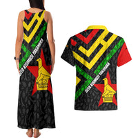 Zimbabwe Christmas Couples Matching Tank Maxi Dress and Hawaiian Shirt with Flag Colors Xmas Tree and Holiday - Wonder Print Shop