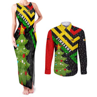 Zimbabwe Christmas Couples Matching Tank Maxi Dress and Long Sleeve Button Shirt with Flag Colors Xmas Tree and Holiday - Wonder Print Shop