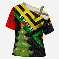 Zimbabwe Christmas Cross Shoulder Shirt with Flag Colors Xmas Tree and Holiday - Wonder Print Shop