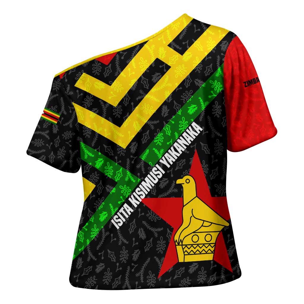 Zimbabwe Christmas Cross Shoulder Shirt with Flag Colors Xmas Tree and Holiday - Wonder Print Shop