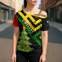 Zimbabwe Christmas Cross Shoulder Shirt with Flag Colors Xmas Tree and Holiday - Wonder Print Shop