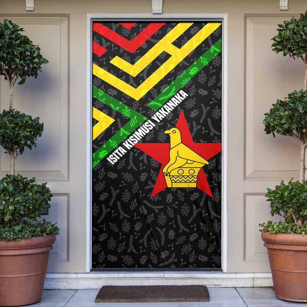 Zimbabwe Christmas Door Cover with Flag Colors Xmas Tree and Holiday - Wonder Print Shop