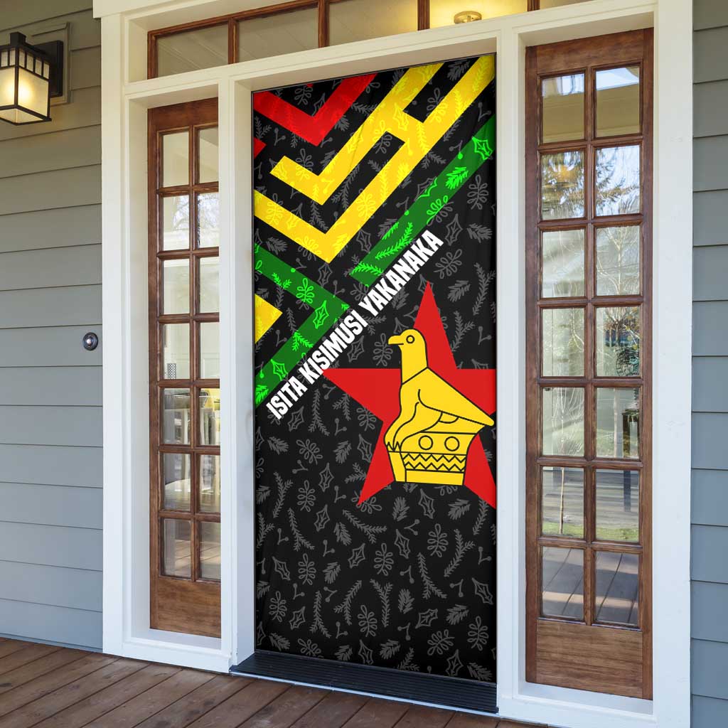 Zimbabwe Christmas Door Cover with Flag Colors Xmas Tree and Holiday - Wonder Print Shop
