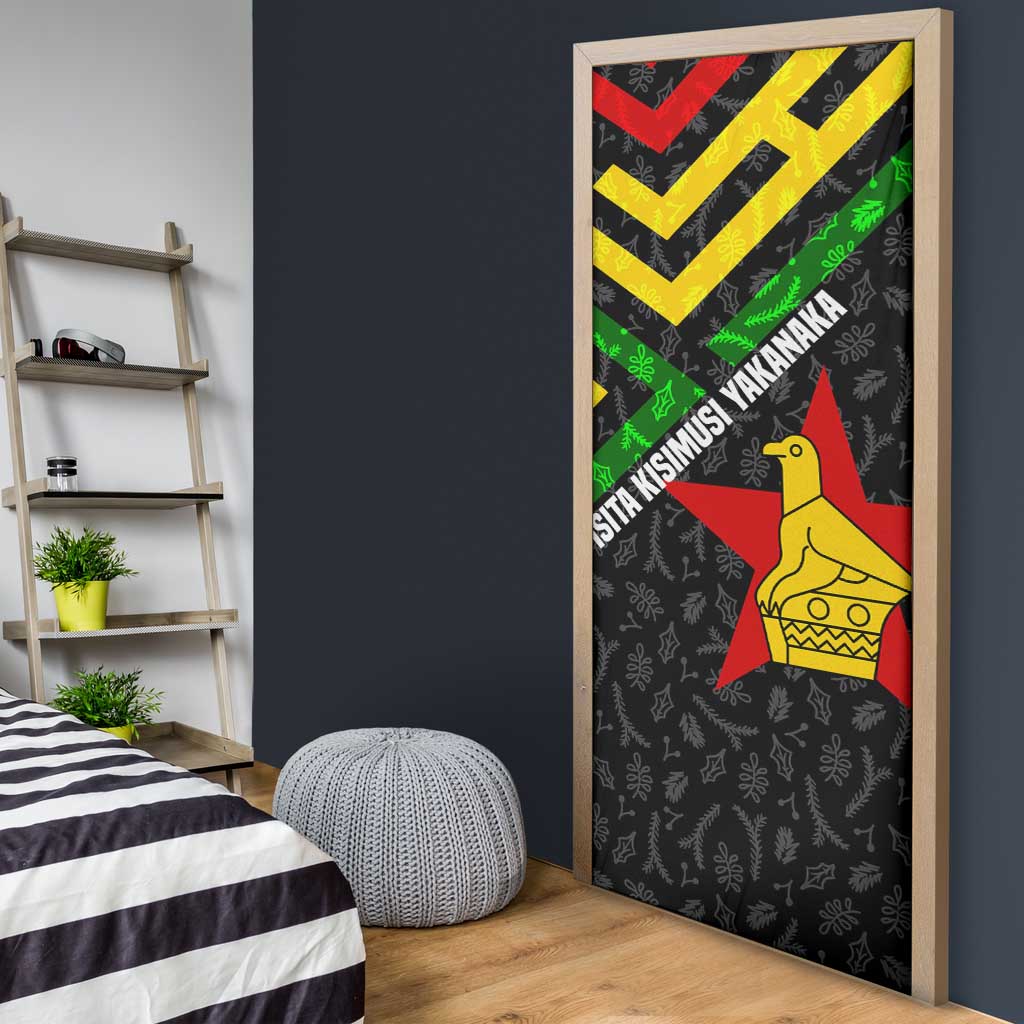 Zimbabwe Christmas Door Cover with Flag Colors Xmas Tree and Holiday - Wonder Print Shop