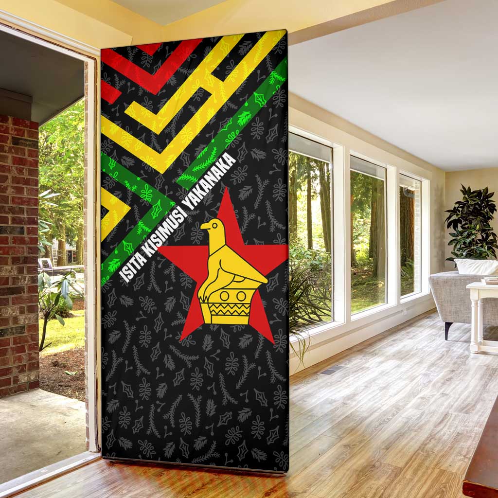 Zimbabwe Christmas Door Cover with Flag Colors Xmas Tree and Holiday - Wonder Print Shop