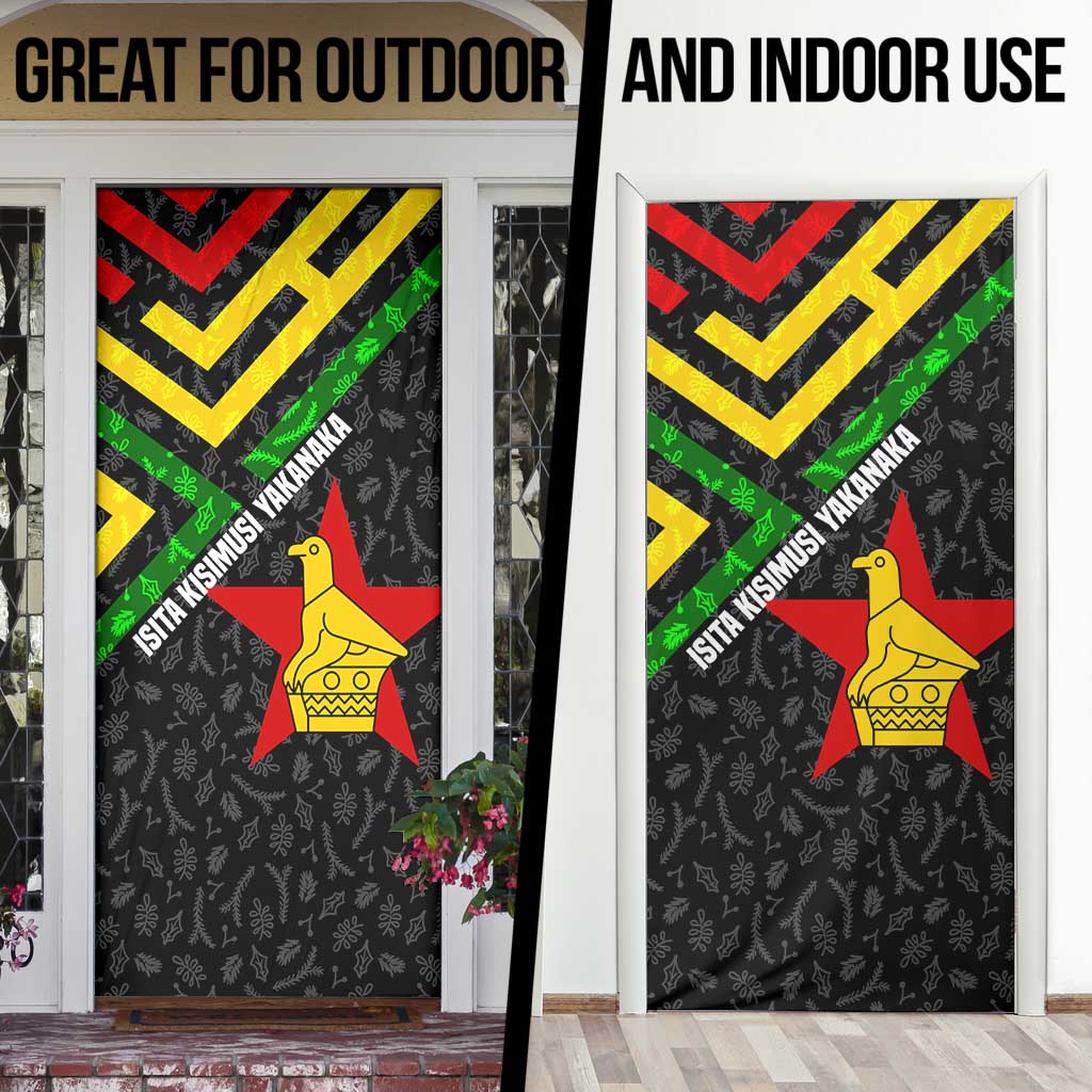 Zimbabwe Christmas Door Cover with Flag Colors Xmas Tree and Holiday - Wonder Print Shop