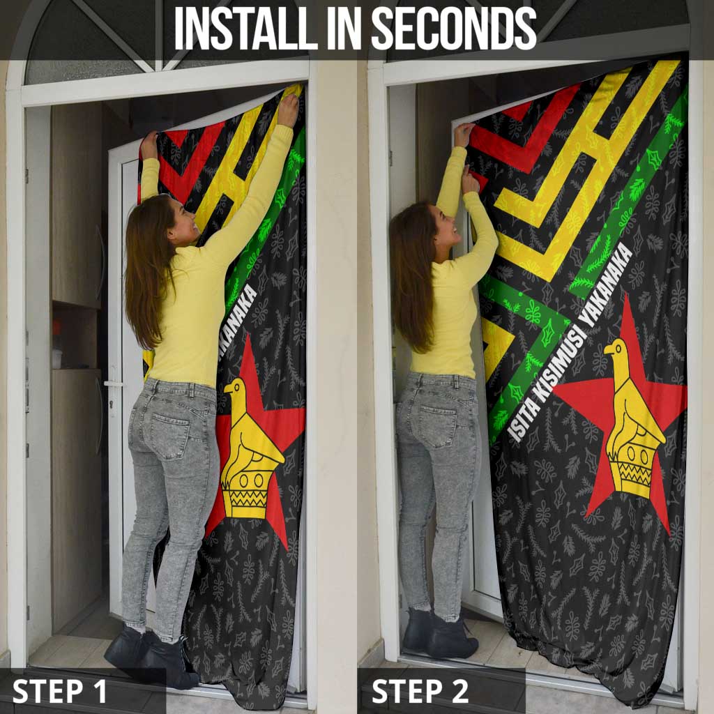 Zimbabwe Christmas Door Cover with Flag Colors Xmas Tree and Holiday - Wonder Print Shop