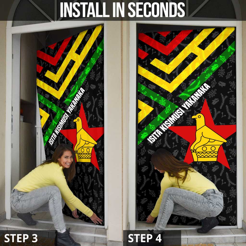 Zimbabwe Christmas Door Cover with Flag Colors Xmas Tree and Holiday - Wonder Print Shop