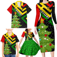 Zimbabwe Christmas Family Matching Long Sleeve Bodycon Dress and Hawaiian Shirt with Flag Colors Xmas Tree and Holiday - Wonder Print Shop