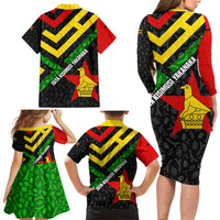 Zimbabwe Christmas Family Matching Long Sleeve Bodycon Dress and Hawaiian Shirt with Flag Colors Xmas Tree and Holiday - Wonder Print Shop
