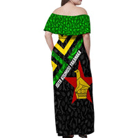 Zimbabwe Christmas Family Matching Off Shoulder Maxi Dress and Hawaiian Shirt with Flag Colors Xmas Tree and Holiday - Wonder Print Shop