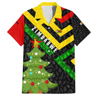 Zimbabwe Christmas Family Matching Off Shoulder Short Dress and Hawaiian Shirt with Flag Colors Xmas Tree and Holiday - Wonder Print Shop